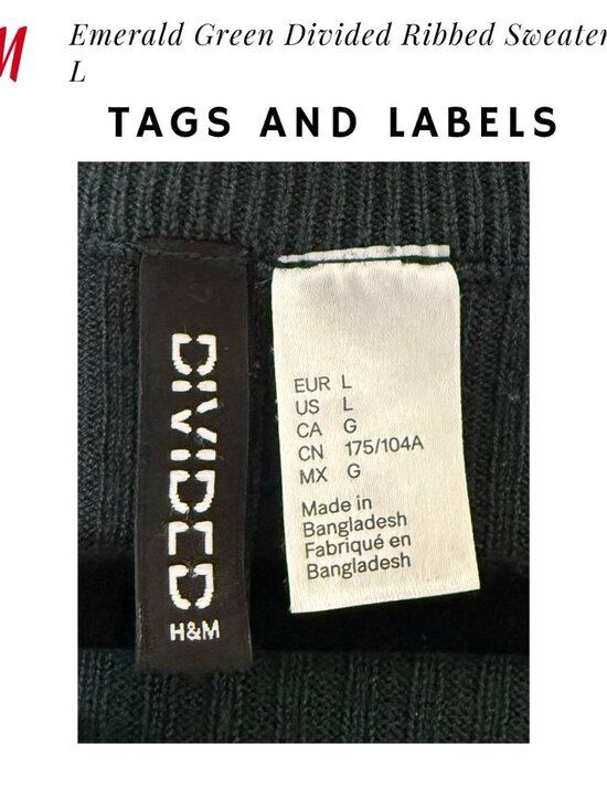 Divided Ribbed Emerald Green Sweater - L - Picture 3 of 9